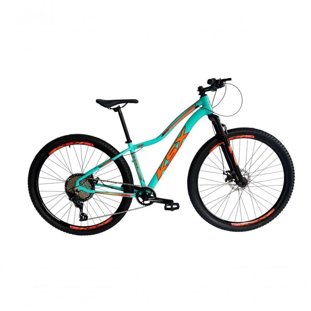 Bicicleta Aro 29 Ksx Sd7 Feminina 12v Garfo Com Trava K7 Freios Hidráulicos Kit 1x12 - Verde Tiffany/laranja Tam. 17