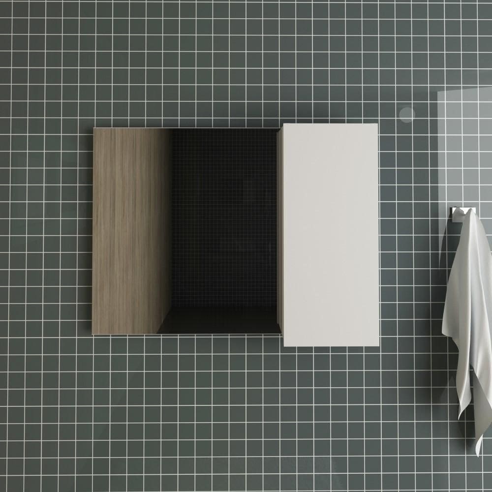 Armário Espelheira Suspenso Flutuante 1 Espelho 1 Porta 2 Prateleiras Para Banheiro Branco