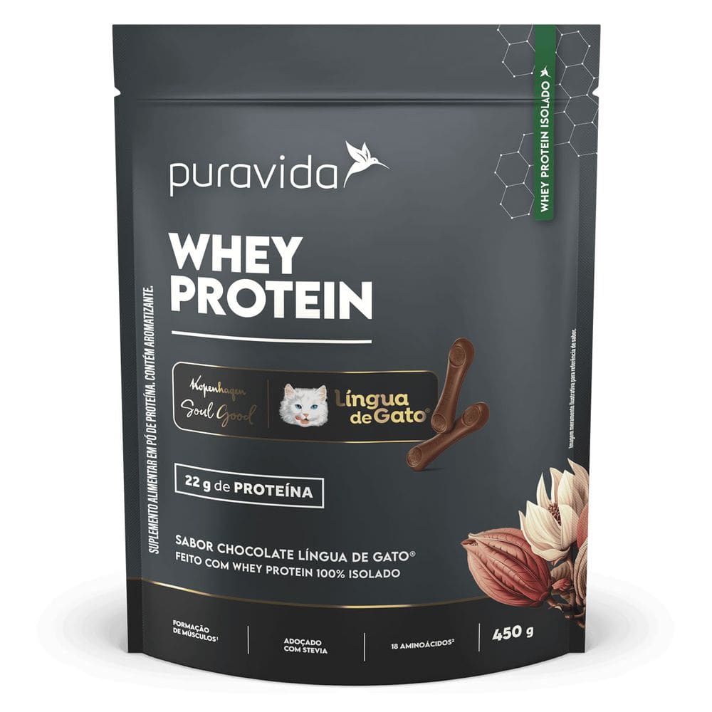 Whey Protein Isolado 450g Puravida Sabor Língua de Gato