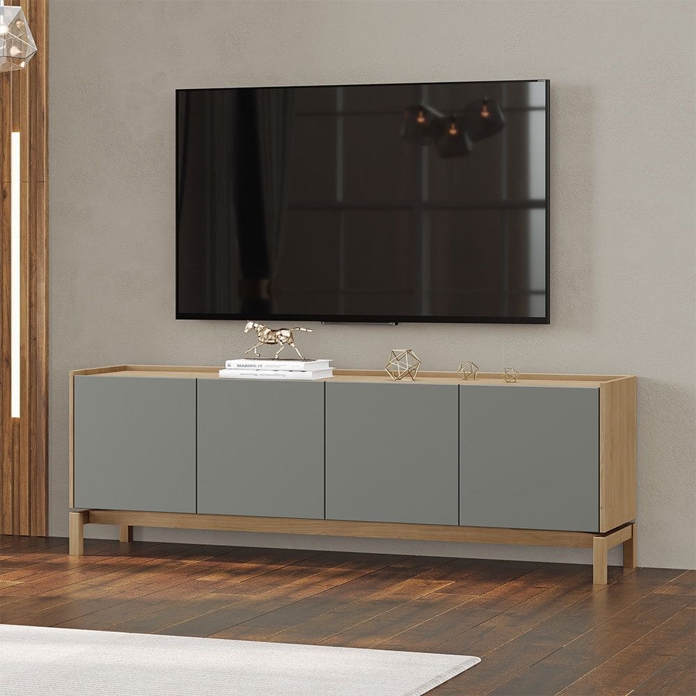 Rack 2 Portas 2 Gavetas Barcelona Madeira Maciça e MDF 2153VZ Oak Ferrolack Finestra