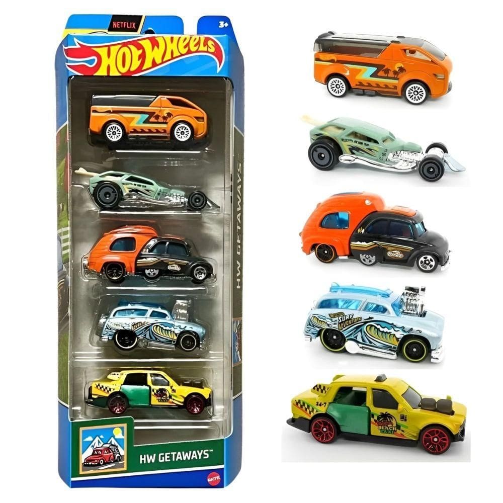 Carrinhos Hot Wheels HW Getaways 1806 com 5 Carros- Mattel