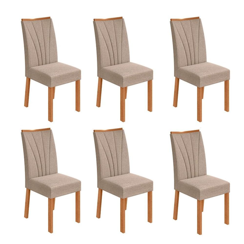 Conjunto com 6 Cadeiras Apogeu Linho Bege e Amêndoa
