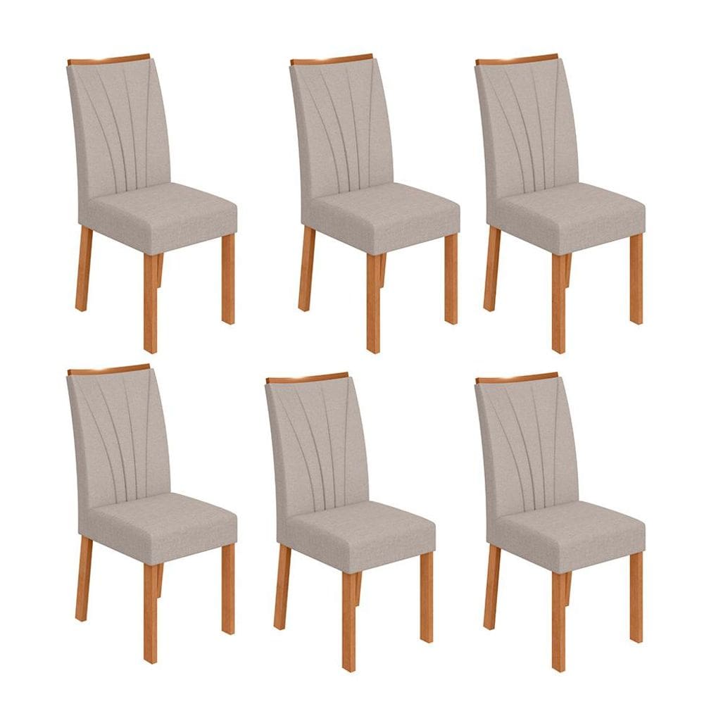 Conjunto com 6 Cadeiras Apogeu Linho Cinza e Amêndoa