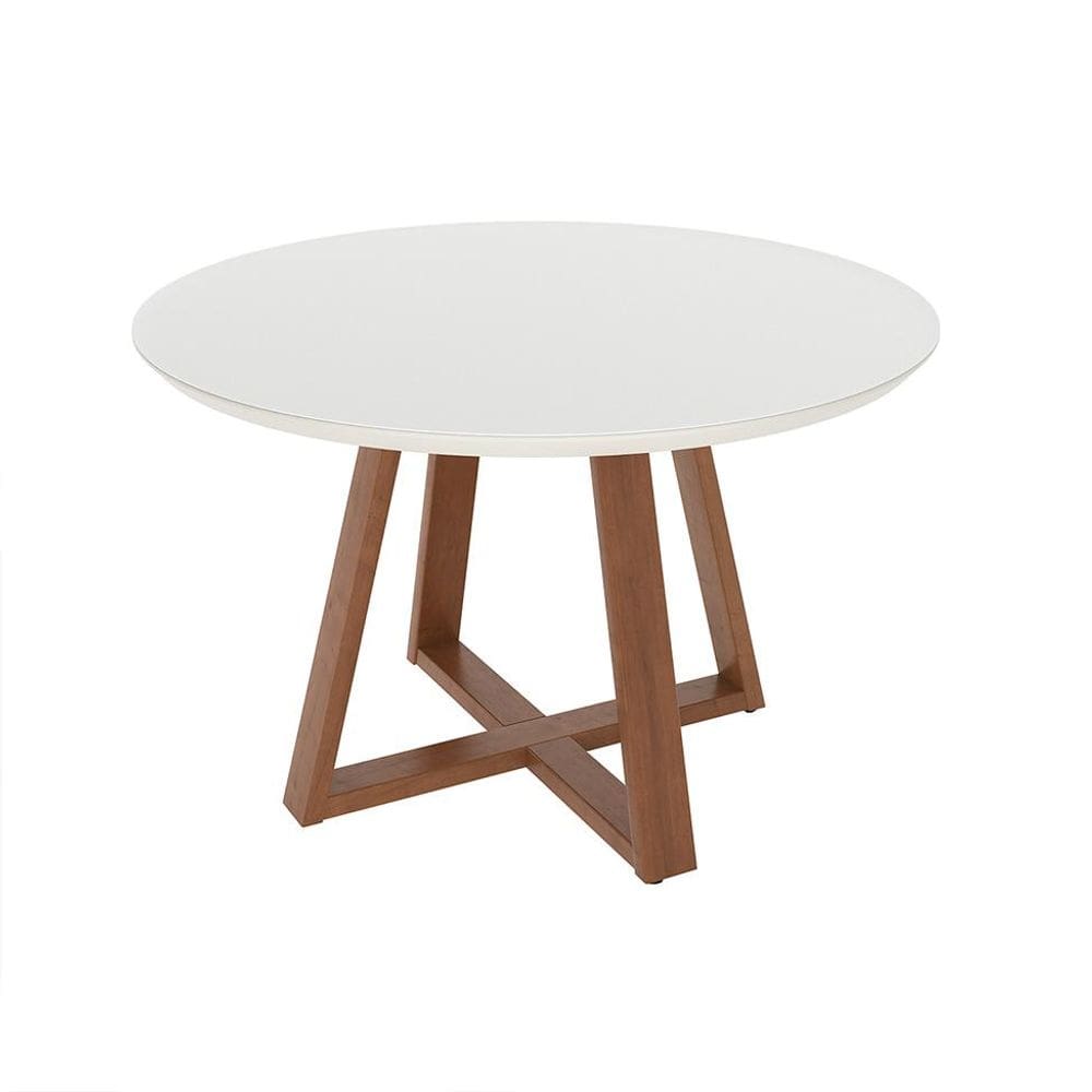 Mesa de Jantar Redonda com Tampo de Vidro Off White Bennett Natural 135 cm