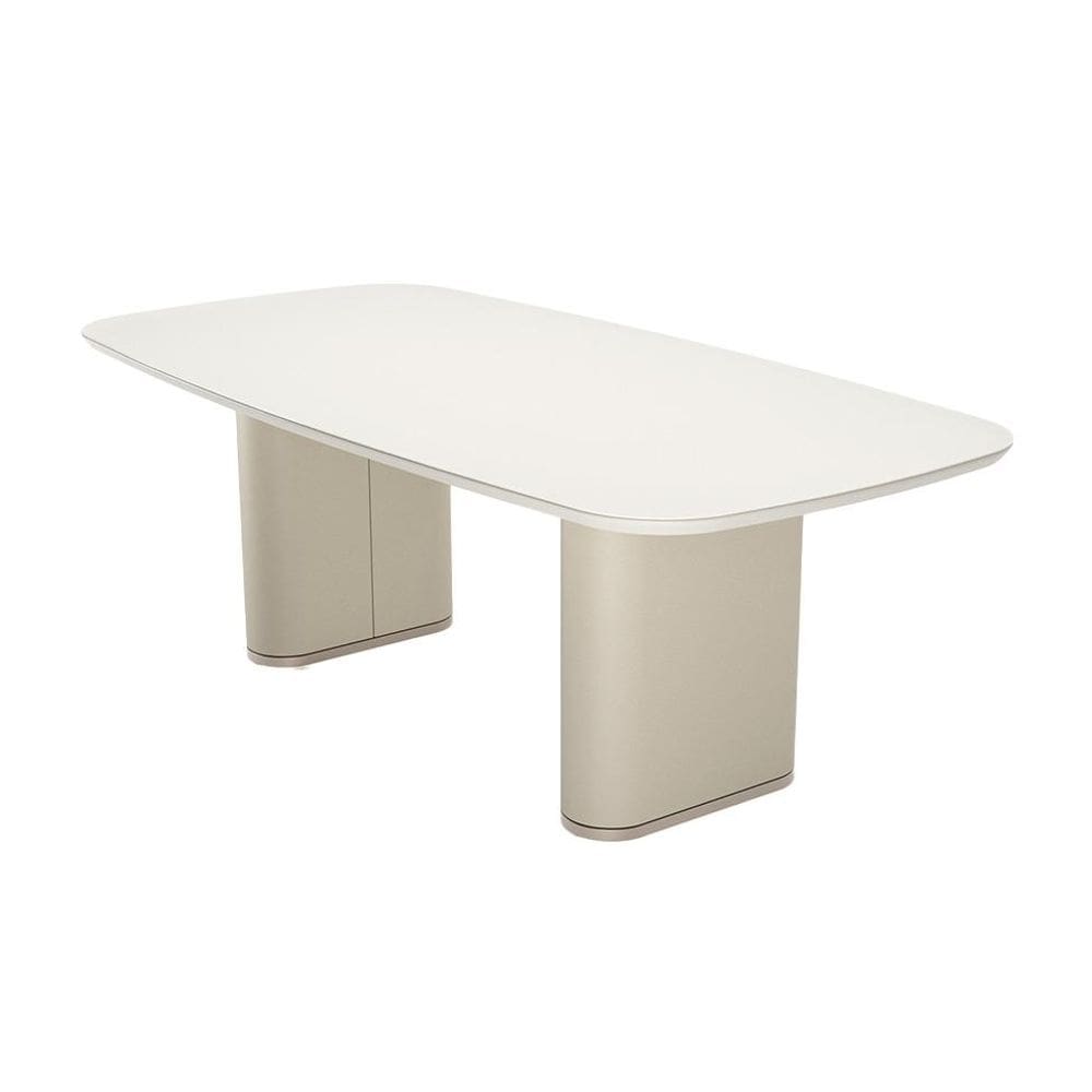Mesa de Jantar Retangular com Tampo de Vidro Off White Lintz Bege e Champanhe 184 cm