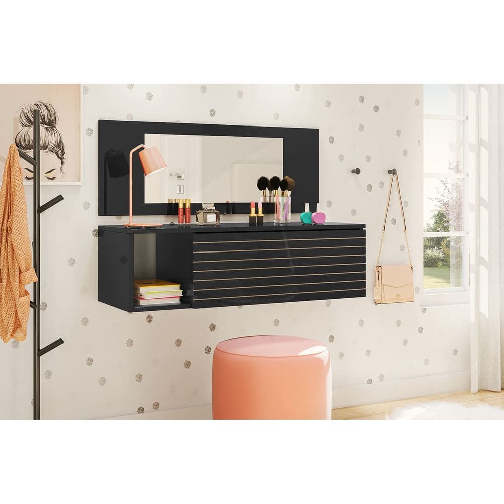 Penteadeira Camarim Suspensa Com Espelho E Gaveta Joy