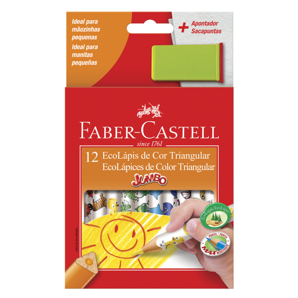 Ecolápis De Cor Faber Castell Jumbo Estojo Com 12 Cores