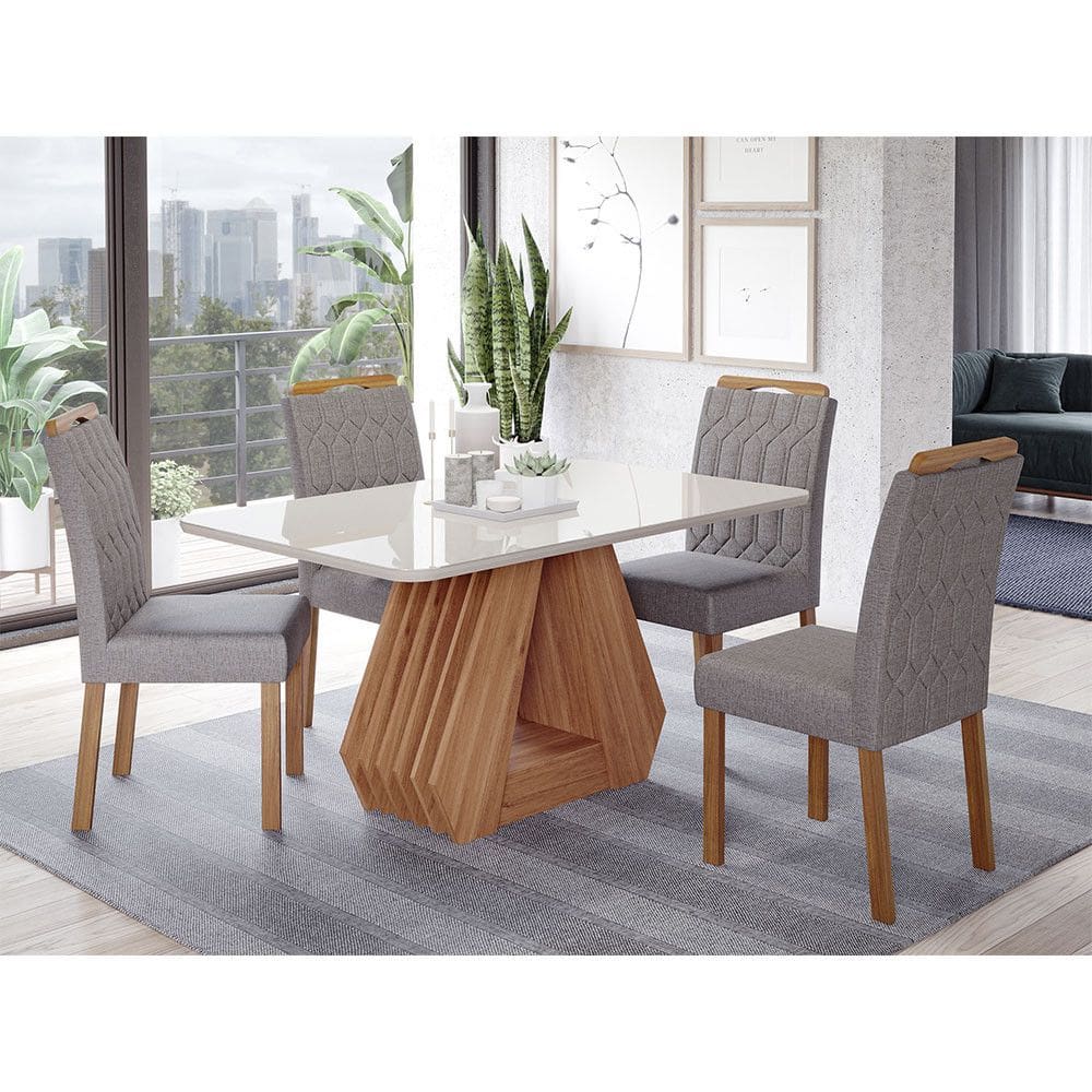 Conjunto Sala de Jantar Ágata Tampo em MDF e Vidro Com 4 Cadeiras Paola Cimol