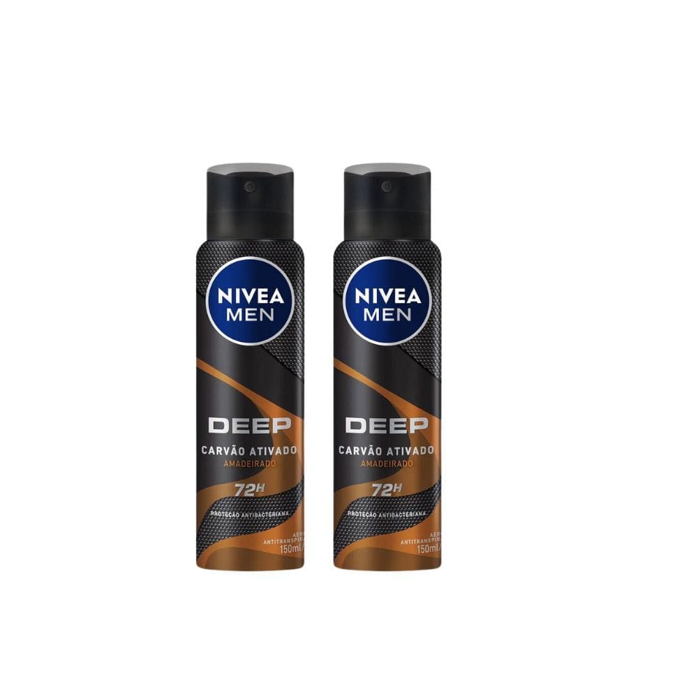 Kit 2X 150ml Desodorante Nivea Men Deep Amadeirado Aerosol Antitranspirante 48h