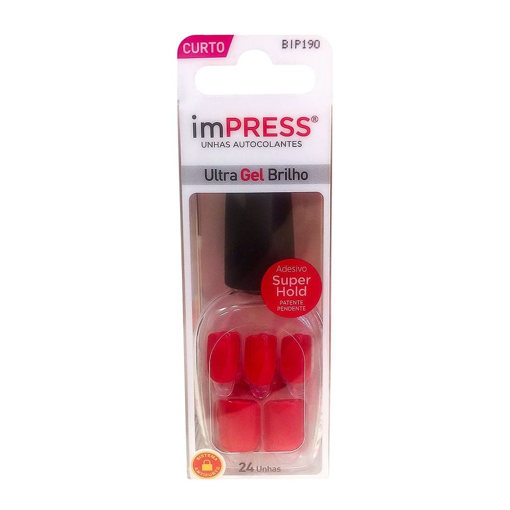 Unhas Postiças Autocolantes imPress Ultra Gel Brilho Curta Cor Call My Agent com 24 Unidades