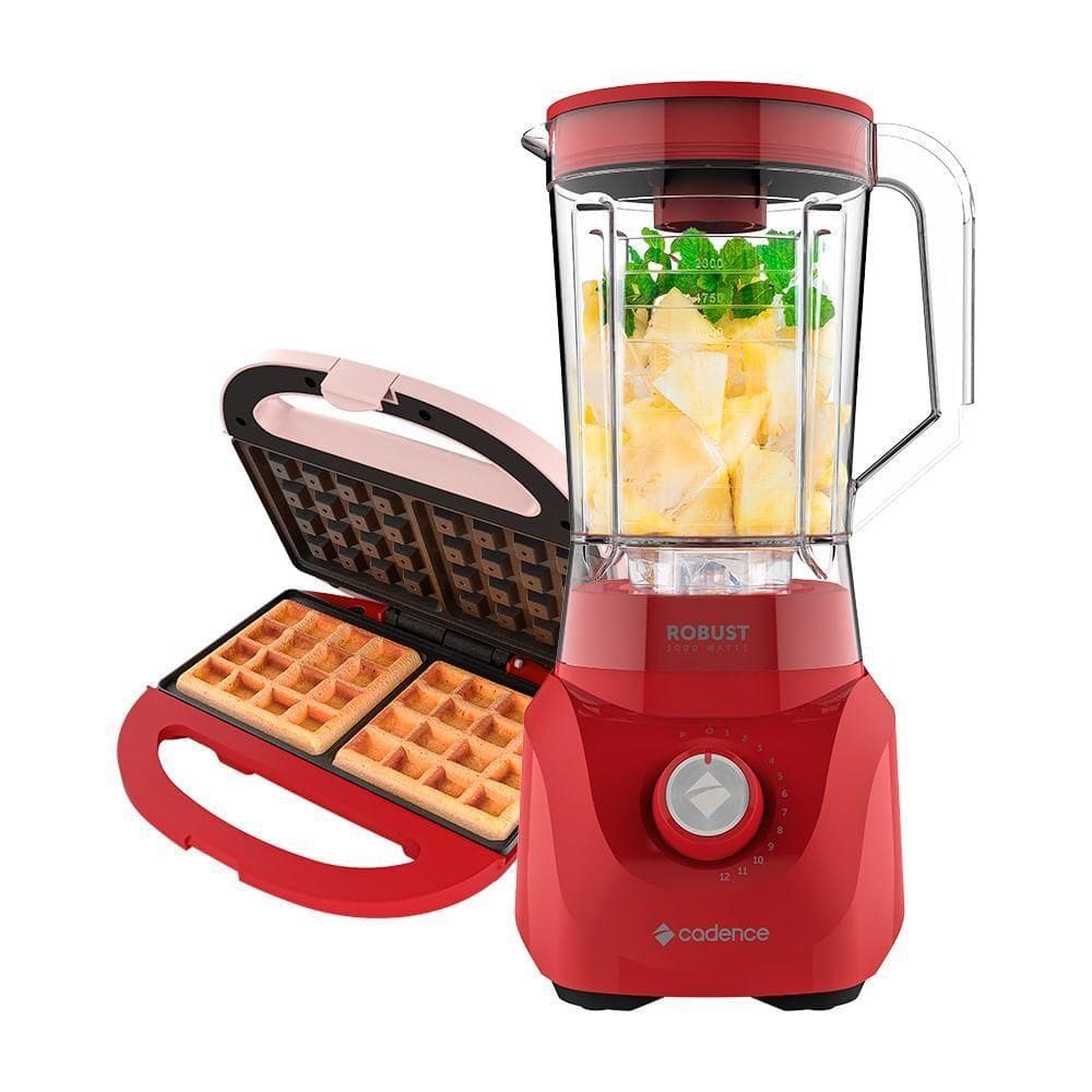Kit Máquina De Waffles Cadence E Liquidificador Robust Vermelho 110V