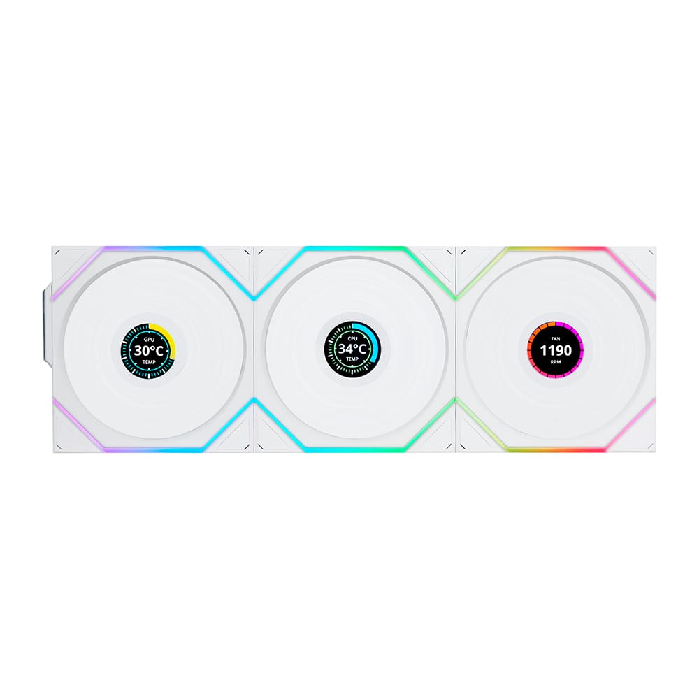 Kit 3 Fans Lian Li Uni Fan TL Wireless LCD 120 ARGB Branco