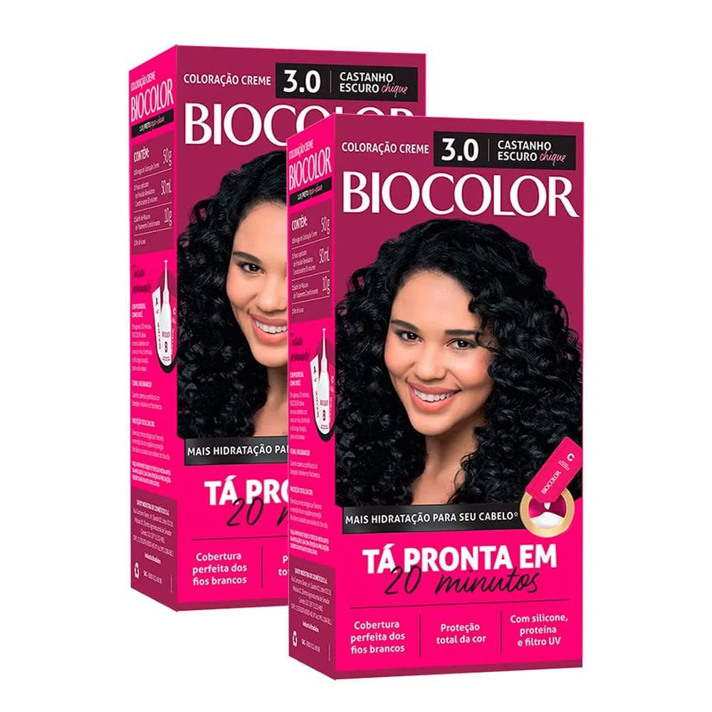 Kit 2X Tintura Creme Biocolor Castanho Escuro Chique 3.0 Mini Kit