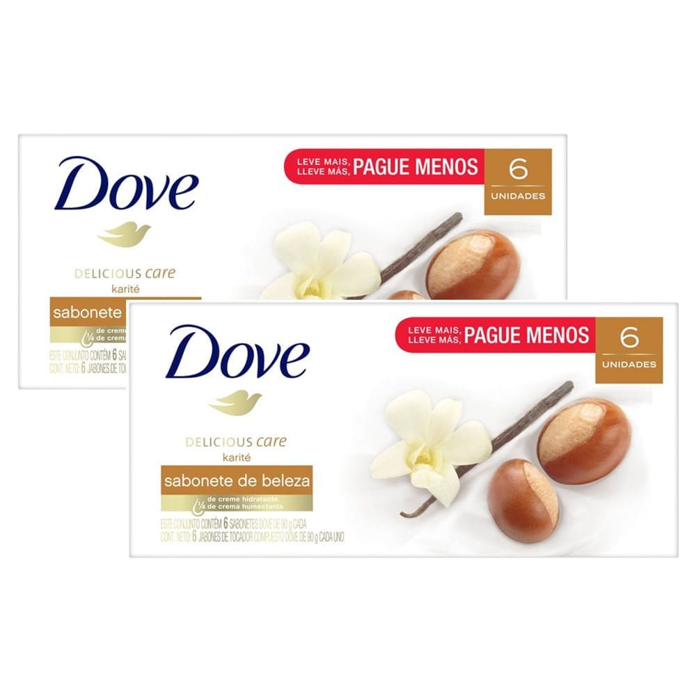 Kit 2 Sabonete em Barra Dove Delicious Care Karité Leve Mais Por Menos com 6 Unidades de 90g cada