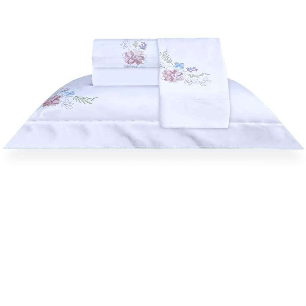 Jogo de Cama Queen 300 Fios Camellia Bordado - Marken Fassi