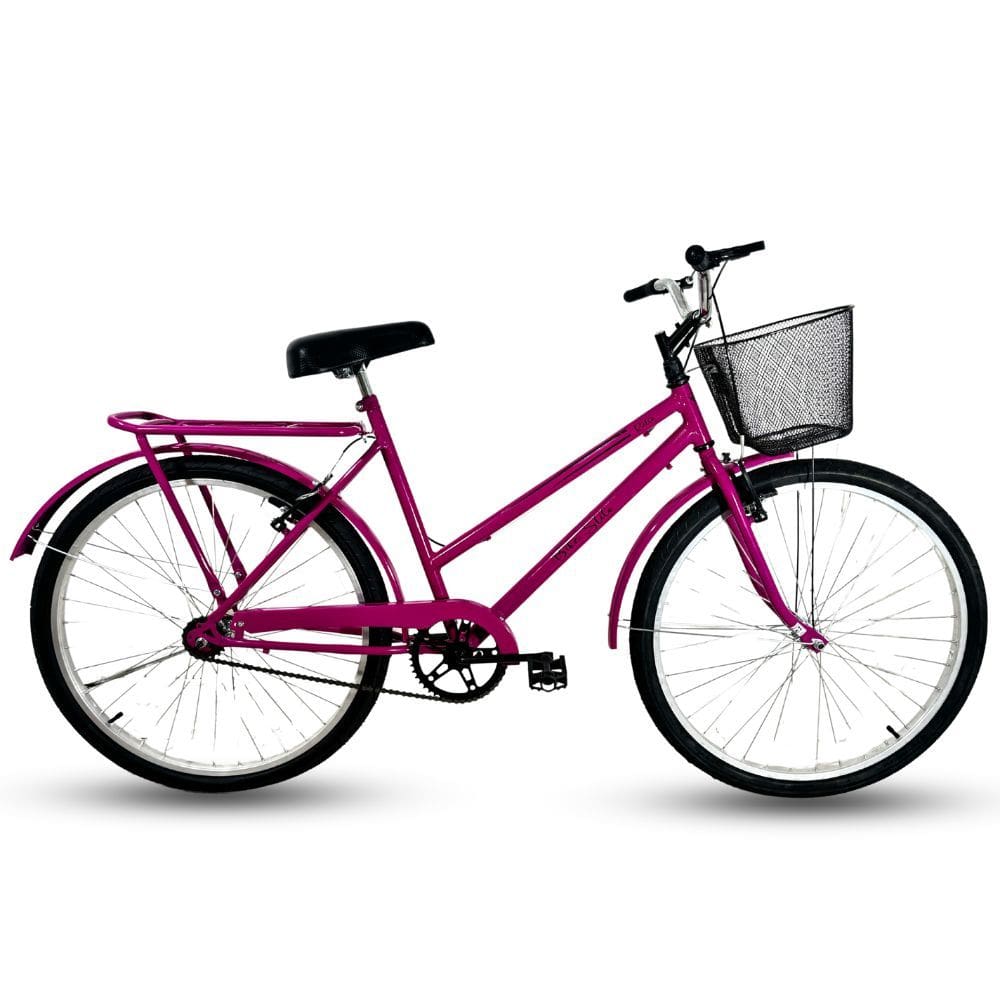 Bicicleta Retrô Aro 26 Freio V-Brake Cesta Rosa Pink