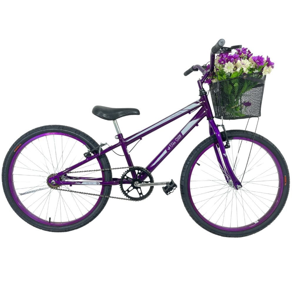 Bicicleta Infantil Aro 24 Mtb Cesta Feminina Violeta