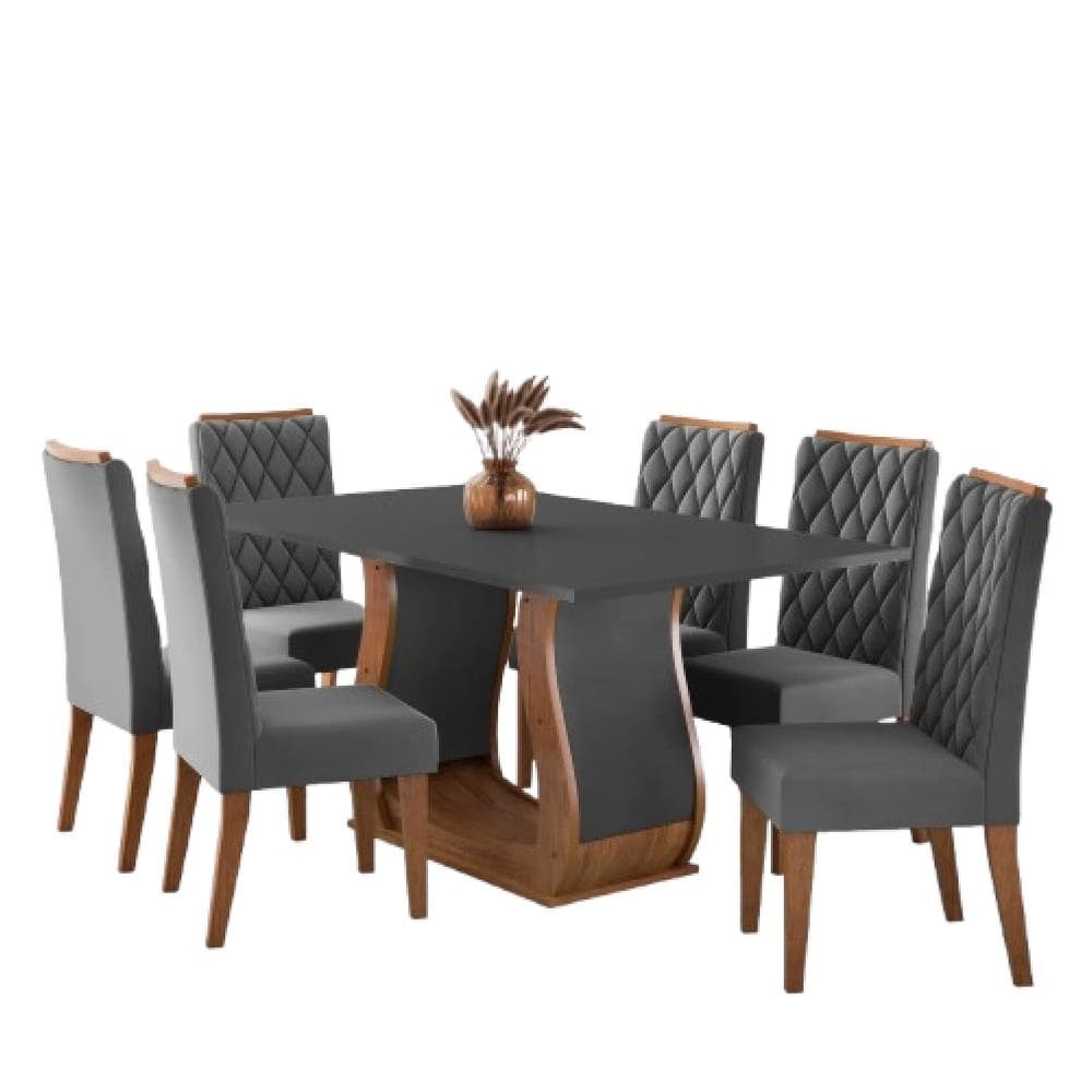 Conjunto de Sala de Jantar Mesa Veneto 1,60m 6 Cadeiras Bele Veludo Viero