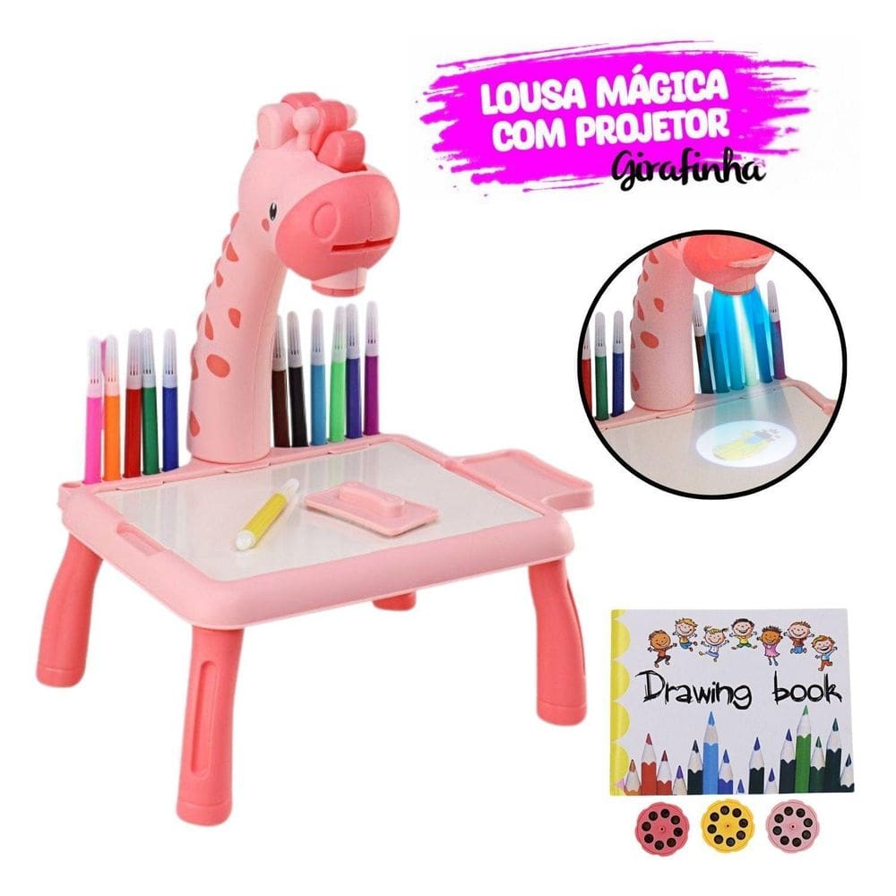 Lousa Mágica Para Desenhar Mesinha Com Projetor Girafa Rosa