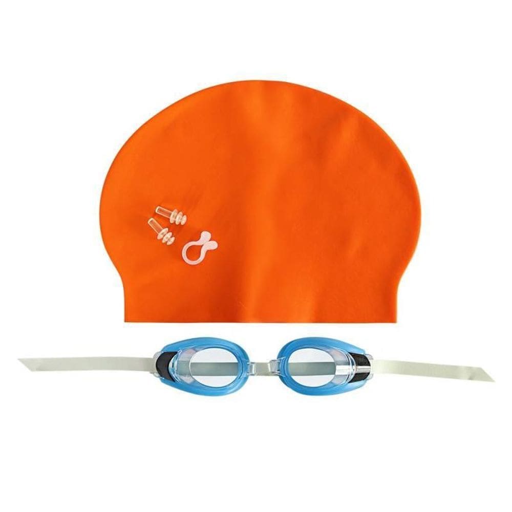 Kit Natação Laranja Óculos Touca Protetor Nasal E De Ouvido