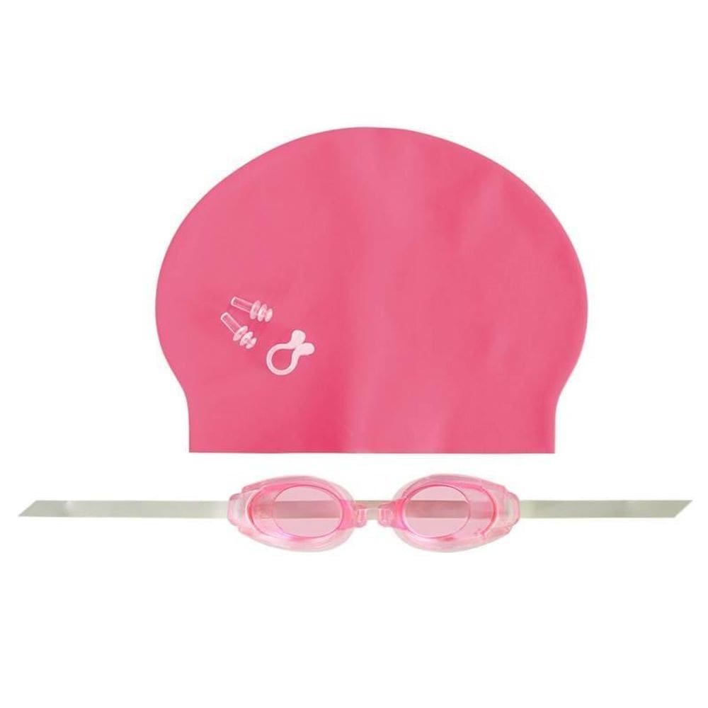 Kit Natação Rosa Óculos Touca Protetor Nasal E De Ouvido