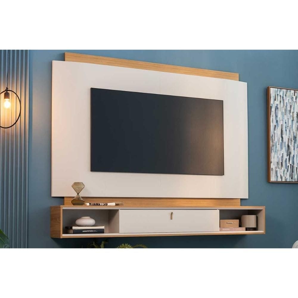 Painel Home p/ TV até 75 Pol Havana c/ 1 Porta e 2 Nichos 200x163cm Tauari/Off White Fosco - Linea Brasil