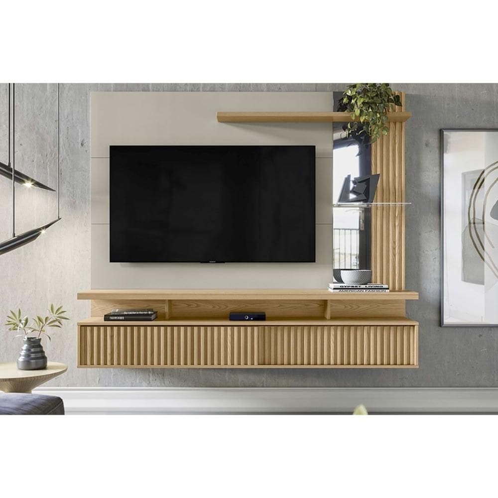 Painel Home p/ TV até 60 Pol Maragogi c/ 2 Porta e 2 Prateleiras 182x154cm Carvalho/Off White - Linea Brasil