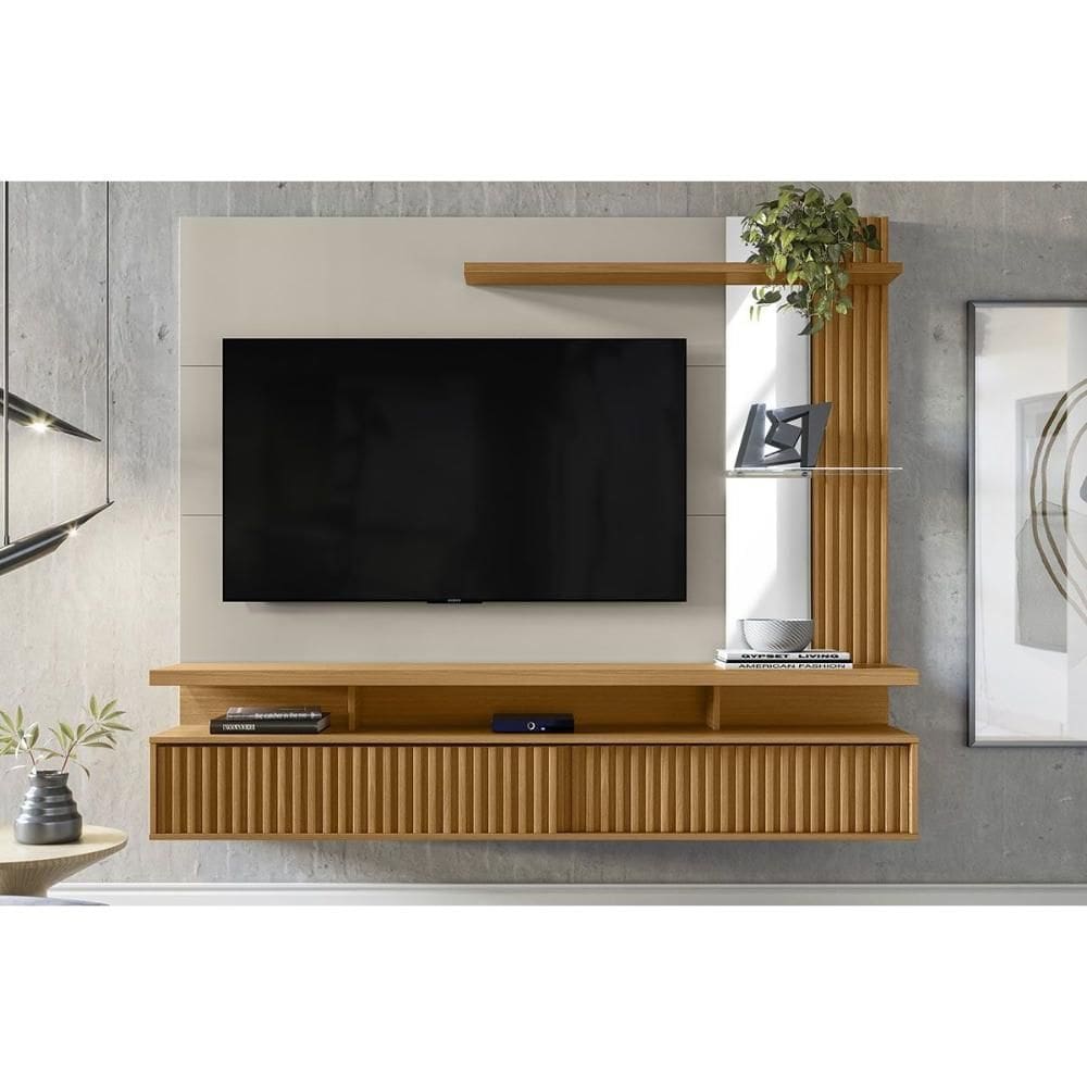 Painel Home p/ TV até 60 Pol Maragogi c/ 2 Porta e 2 Prateleiras 182x154cm Nature/Off White - Linea Brasil