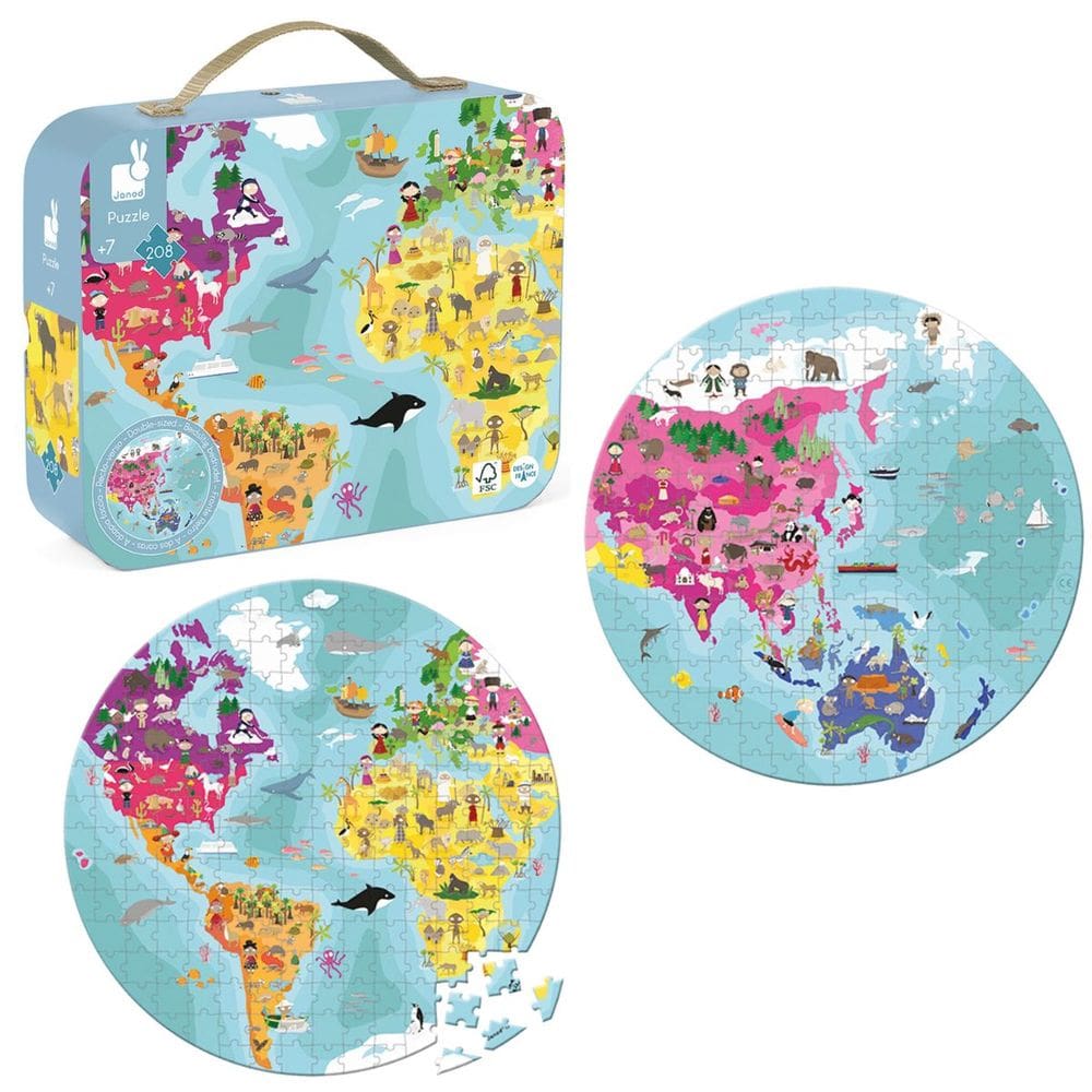 Quebra-Cabeça Mapa Mundi Dupla Face C/ 208 Peças - Janod