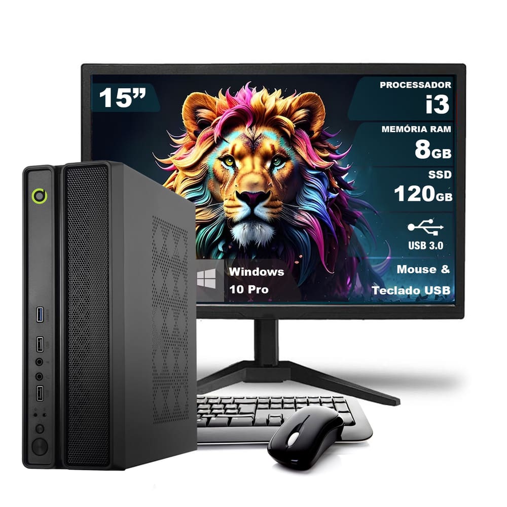 Computador Completo On SLIM I3 8GB 120GB SSD Win10 Monitor 15