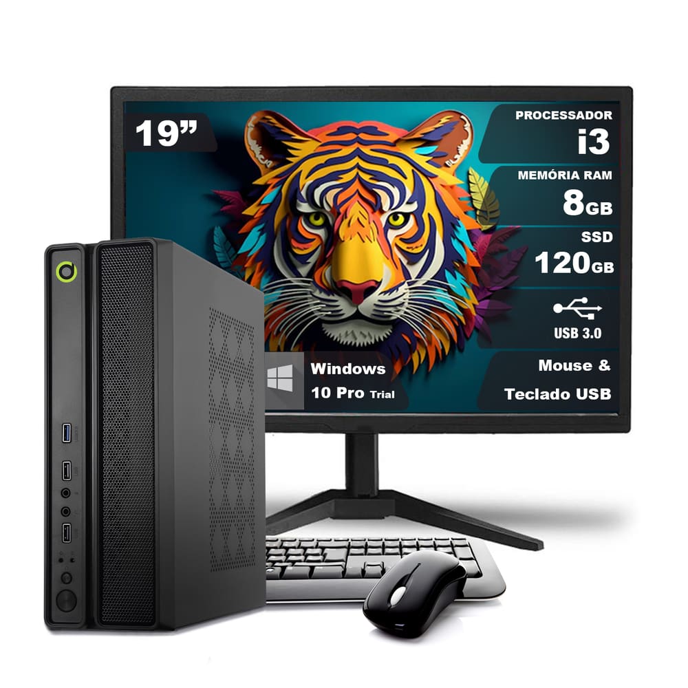 Computador ON SLIM Completo i3 8GB 120GB SSD Monitor 19