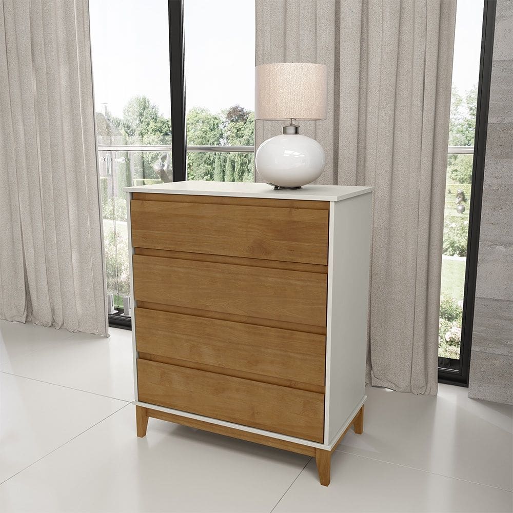 Cômoda 4 Gavetas Linha Prata Madeira Maciça e MDF 2801BFN Off White Freijó Finestra