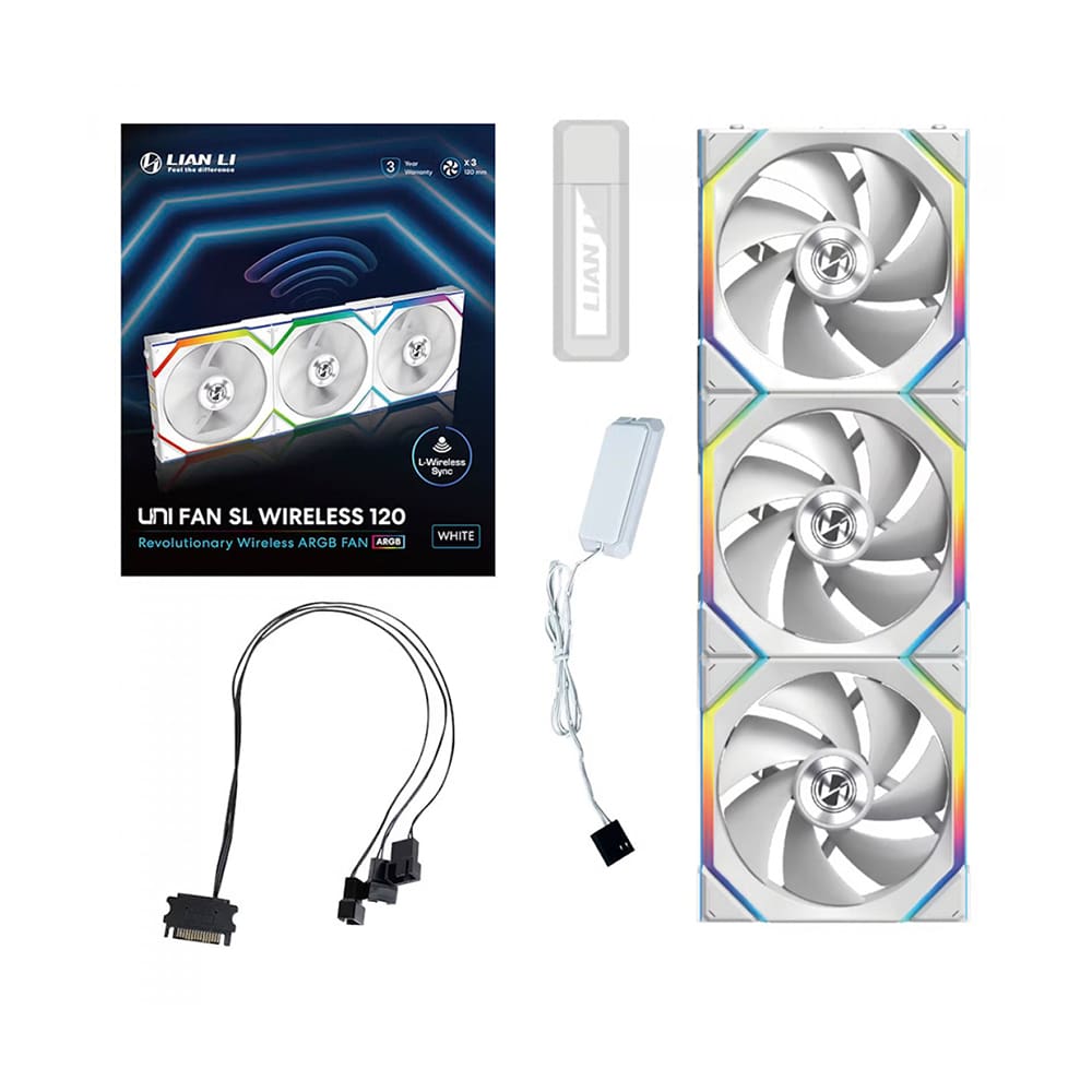 Kit 3 Fans Lian Li Uni Fan SL Wireless 120 ARGB Branco
