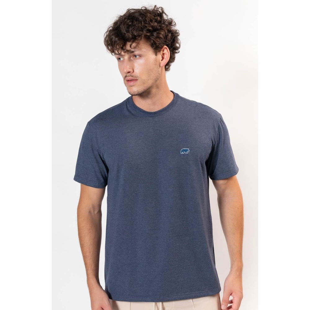 Camiseta Masculina Manga Curta Básica Urso Trekking Mescla Marinho Dark