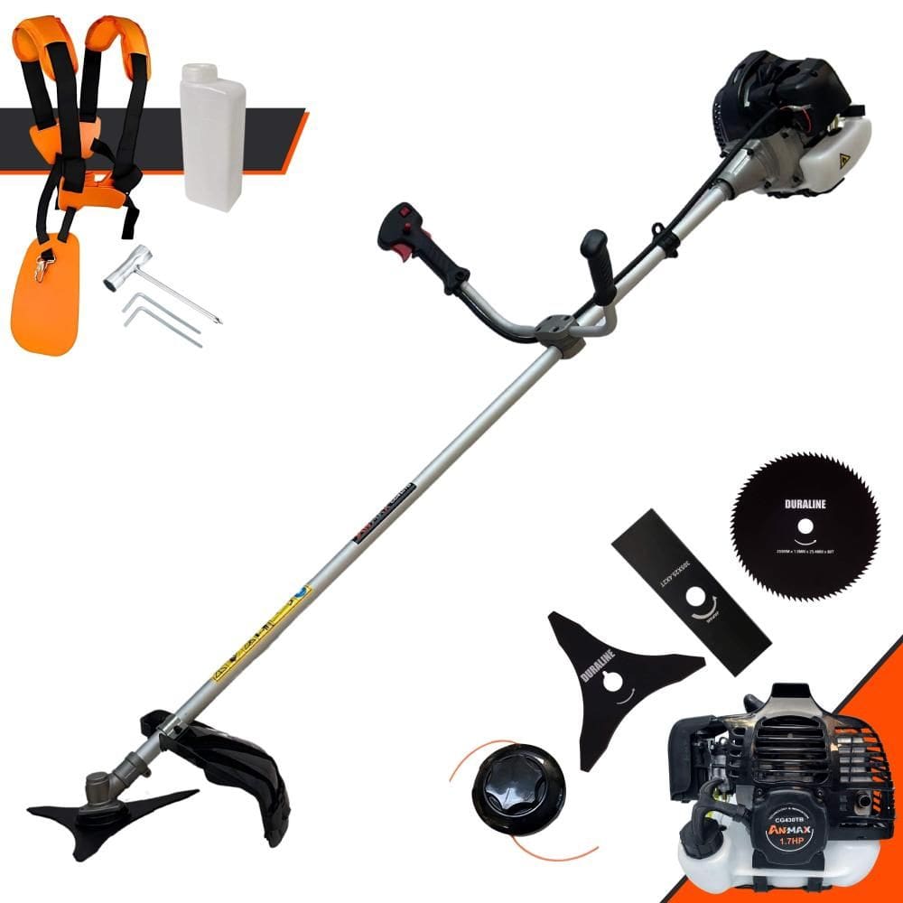 Roçadeira Multifunções Anmax CG430B Motor 2 Tempos 43cc 12.000rpm 1,7HP de Potência Com Carretel e Faca 2 Pontas + Faca 3 Pontas + Faca 80 Dentes