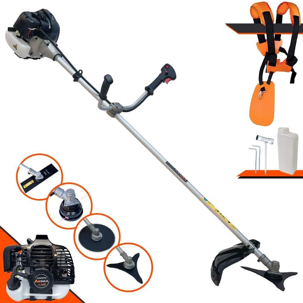 Roçadeira Lateral À Gasolina CG430B Anmax 43cc 1,7HP Alta Rotação Completa 4 Em 1 Com Carretel Nylon + Faca 2 Pontas + Faca 3 Pontas + Faca 80 Dentes