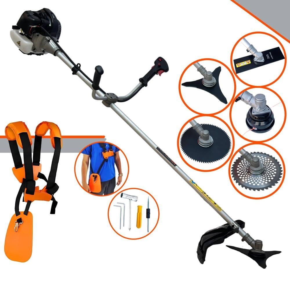 Roçadeira Completa Anmax CG430B À Gasolina 43cc Para Todos os Tipos de Trabalho Com Carretel de Nylon + Kit de 4 Lâminas de Cortes