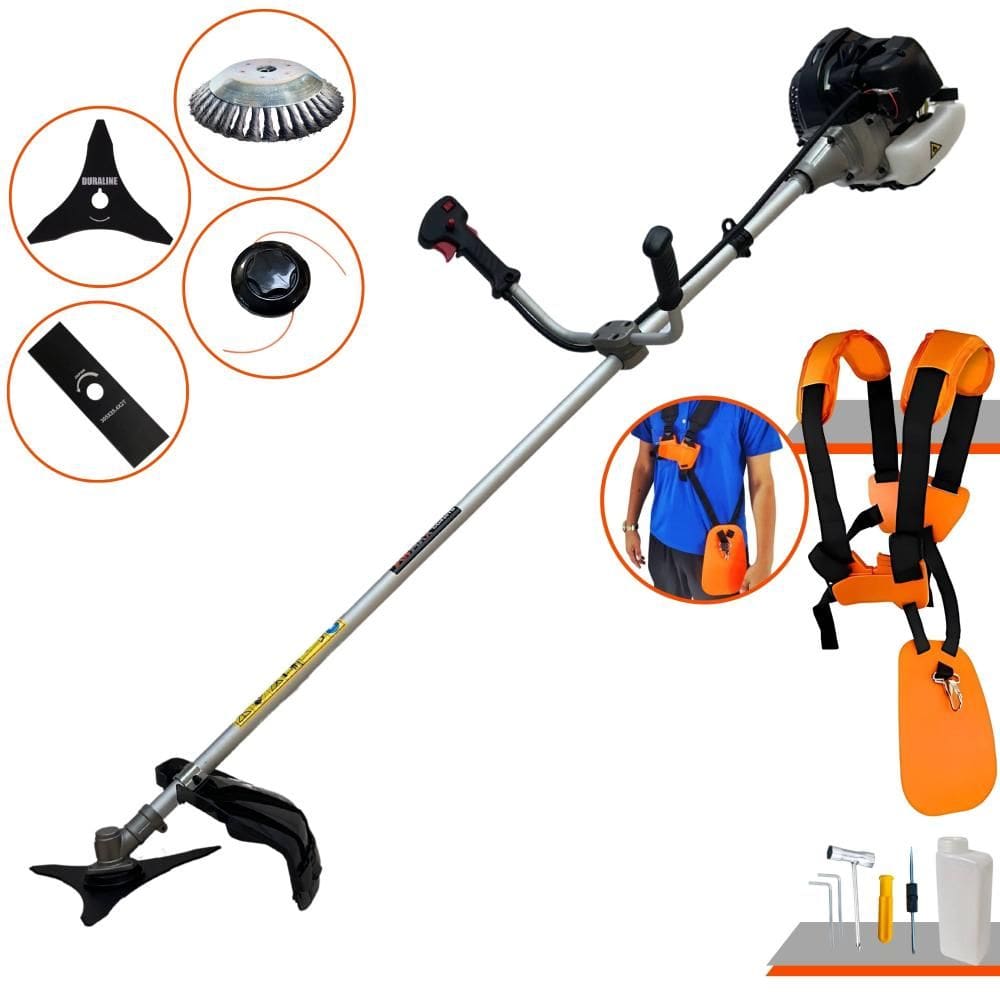 Roçadeira Cortador de Grama À Gasolina CG430-B 2T 43cc 1,7HP de Alta Performance Com Carretel e Faca 2 Pontas + EXTRA Faca 3 Pontas e Escova de Aço