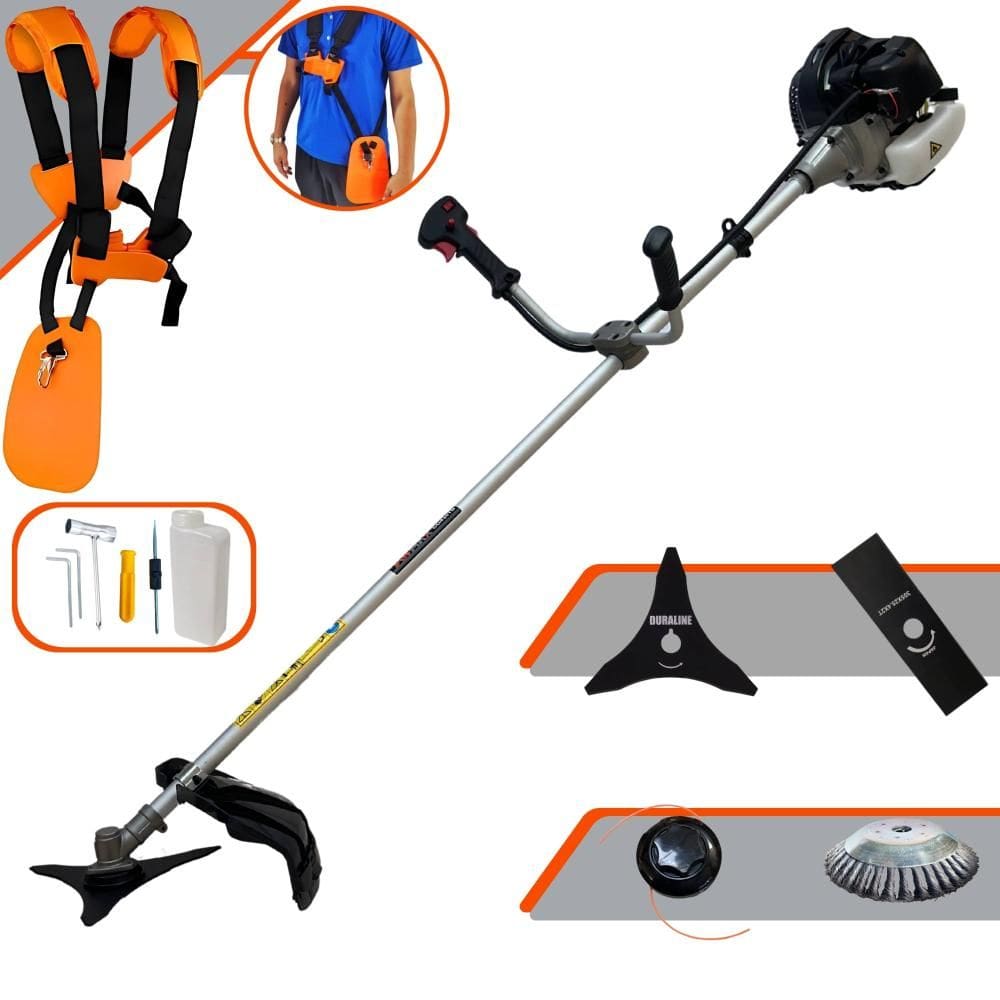 Aparador de Grama Completo Anmax CG430B À Gasolina 2T 43cc 12000rpm 1,7HP 4 Opções de Corte Com Faca 2 Pontas, Faca 3 Pontas, Escova de Aço e Carretel