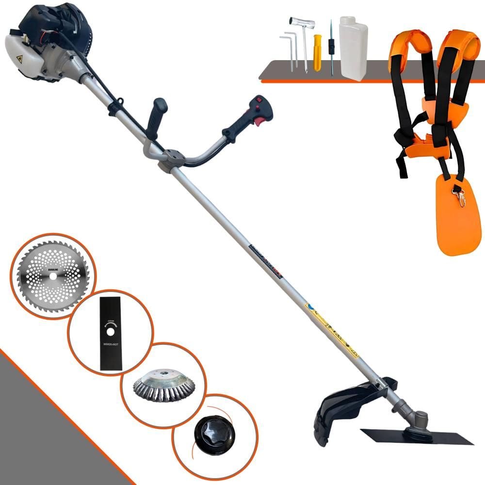 Roçadeira Profissional Anmax CG430B À Gasolina 43cc 1,7HP 12.000rpm Com Carretel Nylon + Faca 2 Pontas + Faca 40 Dentes + Escova Rotativa de Aço