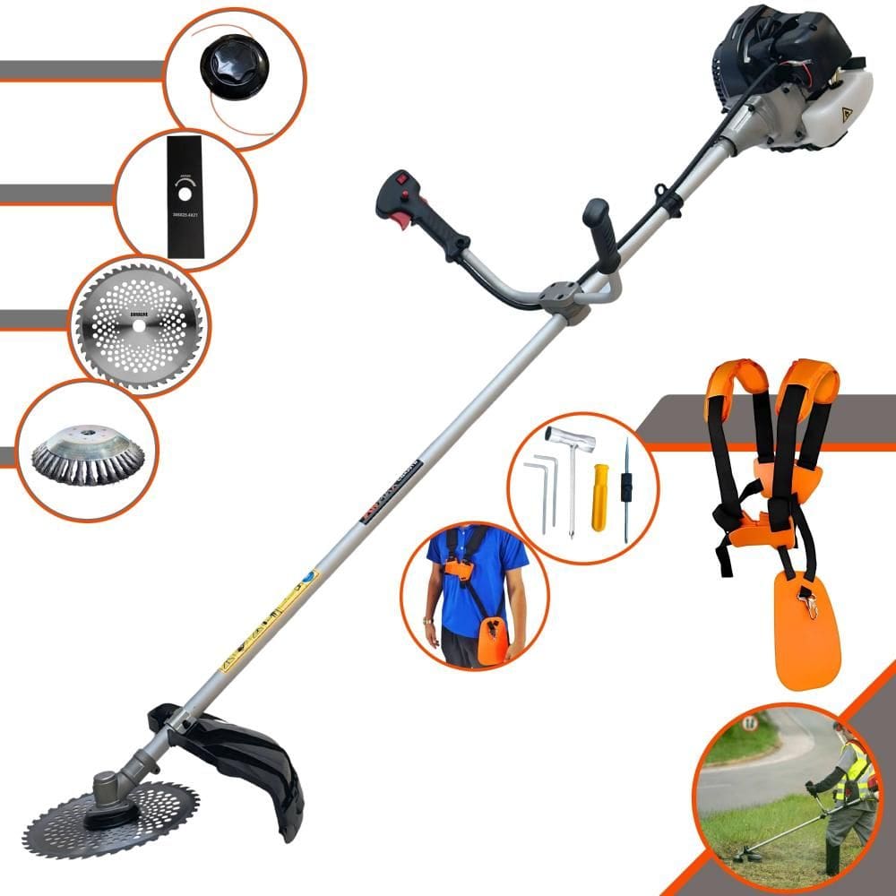 Roçadeira Aparador de Grama À Gasolina Anmax CG430B 43cc 1,7HP 12.000rpm Com Carretel e Faca 2 Pontas + Faca 40 Dentes + Escova Circular de Aço