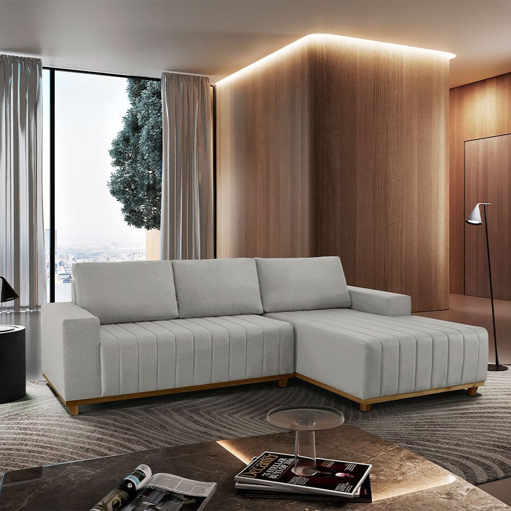 Sofá Fixo Com Chaise 2M Boreal Veludo Com Molas Lado Direito Meu Sofá Online