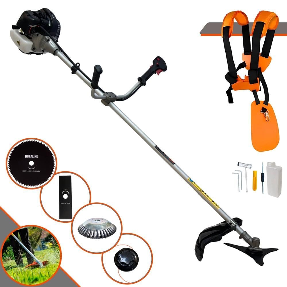 Roçadeira Multifuncional Anmax CG430B À Gasolina 43cc 1,7HP 4 Opções de Corte Com Lâmina Facão, Lâmina 80 Dentes, Escova de Aço e Carretel de Nylon
