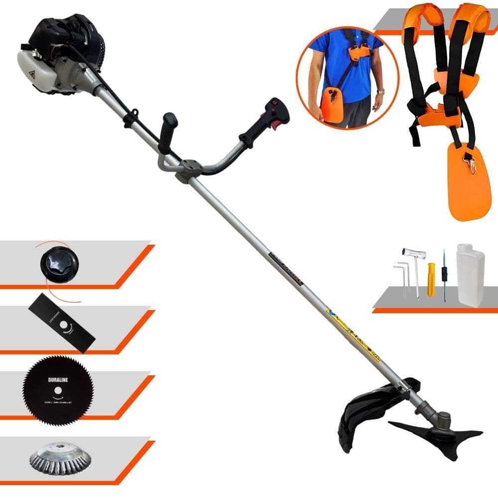 Roçadeira Máquina de Corta Grama À Gasolina CG430B 2T 43cc 1,7HP Alta Rotação Com Carretel e Lâmina Facão + EXTRA Lâmina 80 Dentes e Escova de Aço