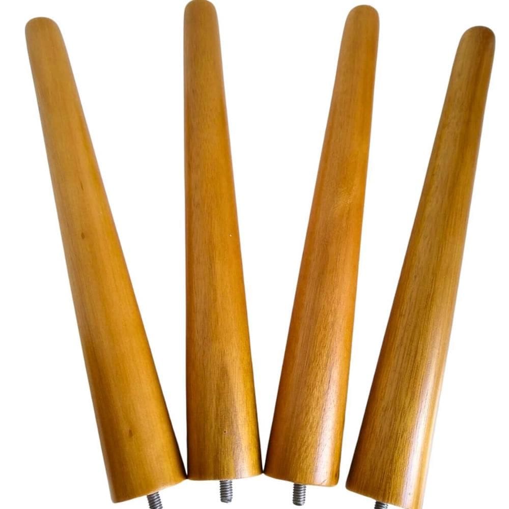 4 Pés Palitos 30cm Madeira Mel Poltrona Puff Rack Acabamento Verniz com Chapas de Fixação