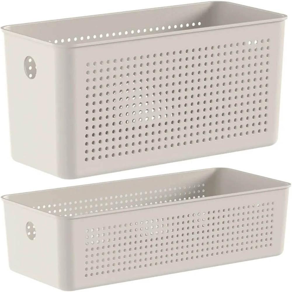 2 Cestos Organizadores 4,2L e 4,5L Multiuso Retangular Flow Bege Caixas Organizadoras Ou