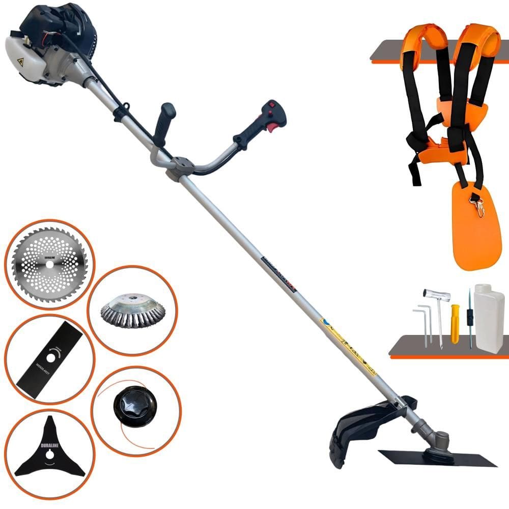 Roçadeira Multifuncional Anmax CG430B 43cc 12.000rpm 1,7HP Com Carretel e Lâmina Facão + Lâmina 3 Pontas + Lâmina 40 Dentes + Disco Escova de Aço
