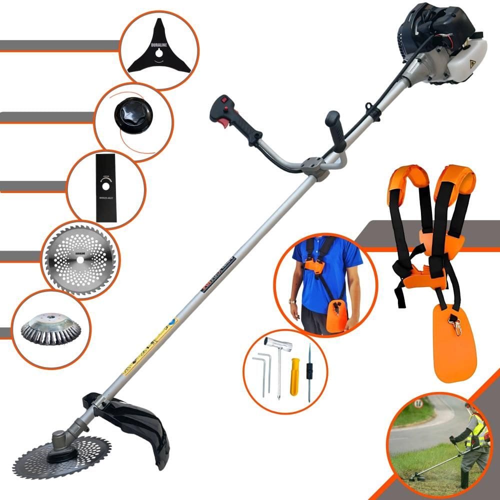 Roçadeira Anmax CG430-B À Gasolina 2T 43cc 12.000rpm 1,7HP Com Kit 3 Lâminas de Corte, Carretel de Nylon e Escova de Aço Circular 38 Cerdas