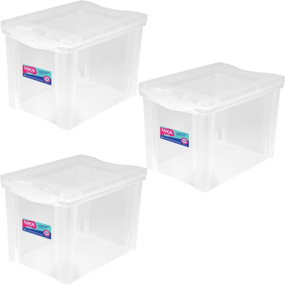 3 Caixas Organizadoras Ordene com Tampa Click 30L 42,5x30,5c