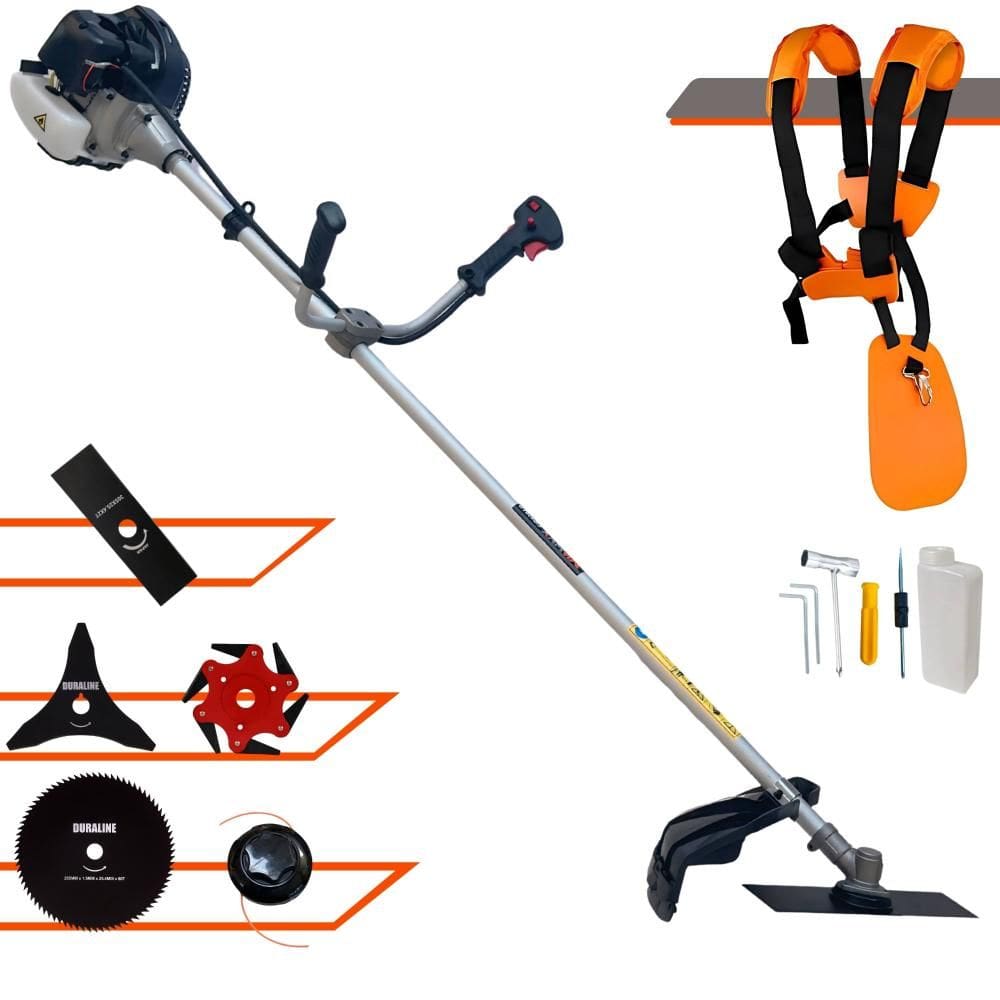 Roçadeira Aparador de Grama Anmax CG430B À Gasolina Motor 2T 43cc 1,7HP Completa 5 Opções de Corte C/ Facas 2 Pontas, 3 Pontas, 6 Pontas, 80 Dentes